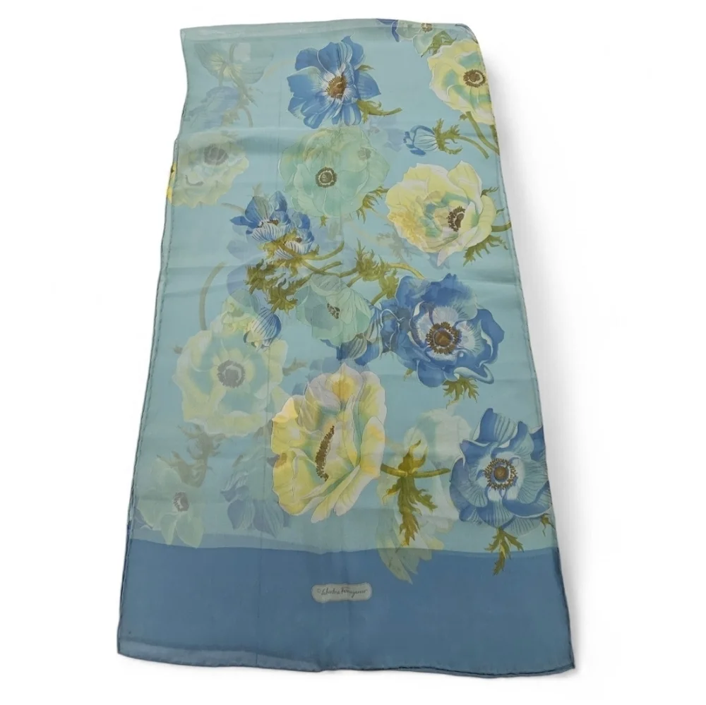 Salvatore Ferragamo Blue Floral Silk Scarf